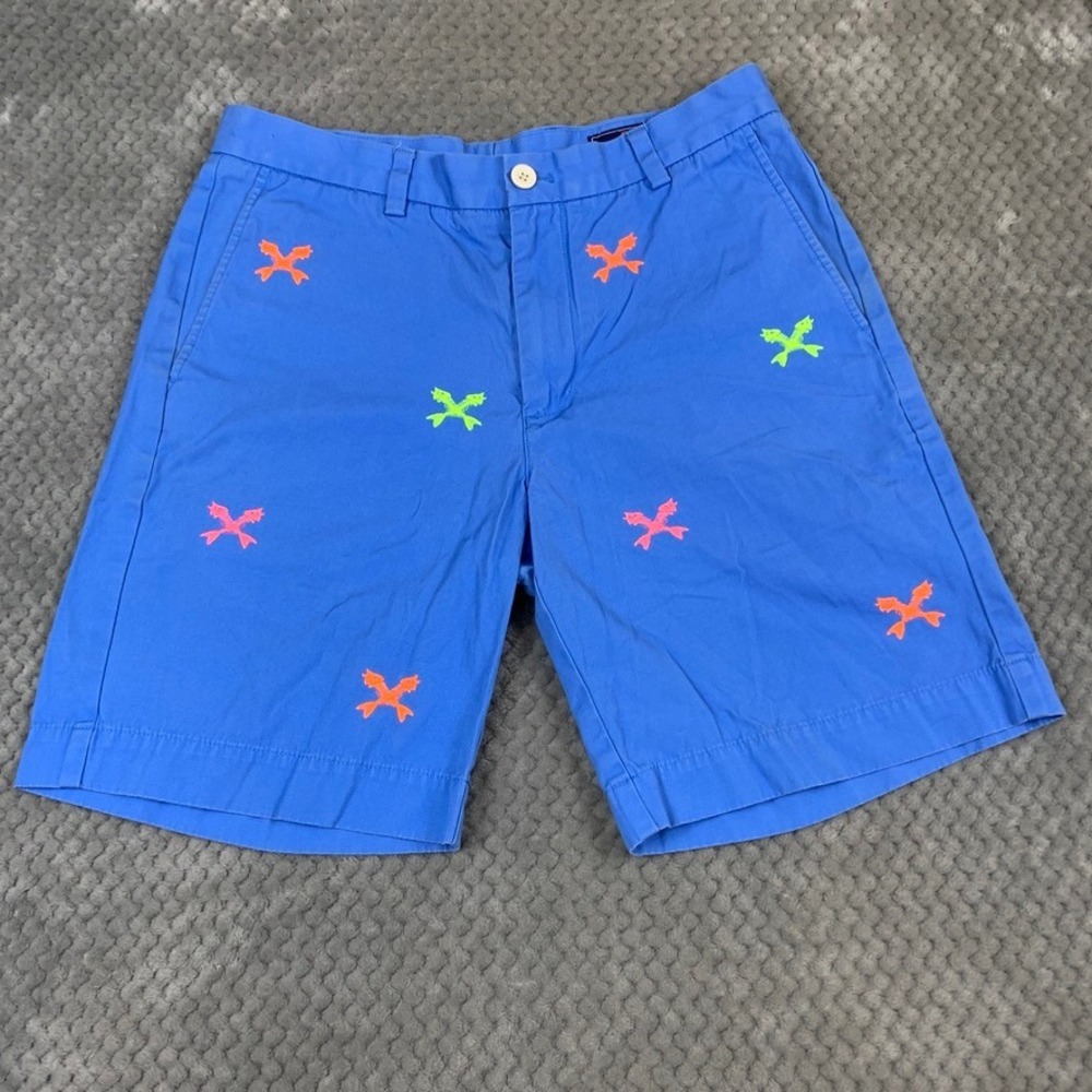 Vineyard Vines‎ Breaker Shorts Mens 32 Blue Neon Fish Bone Flat Front